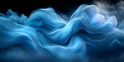 Fototapeta premium Abstract blue smoke waves, dark background, design element