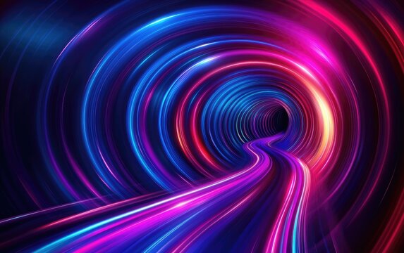 Neon tunnel speed light trails abstract background - Powered by Adobe