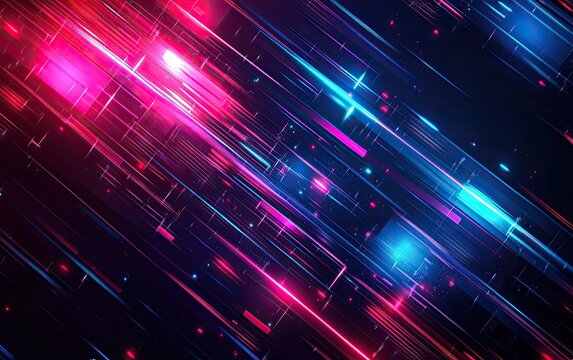 Abstract digital speed lines, vibrant neon, dark background, futuristic tech design