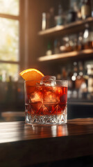 Aperol spritz cocktail in an elegant glass, sitting on the bar
