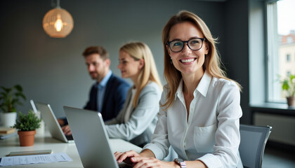 Obraz premium Happy Business People Working in Office