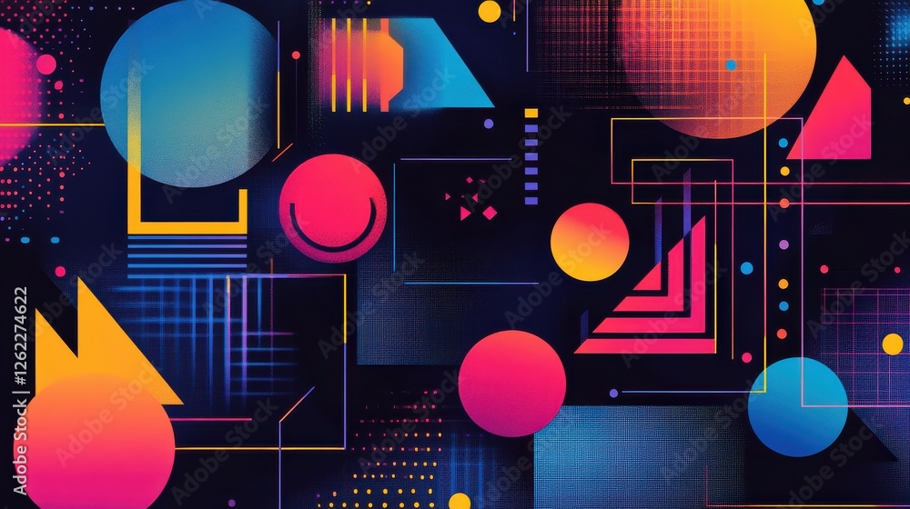 Poster vibrant geometric abstract pattern with colorful shapes and designs