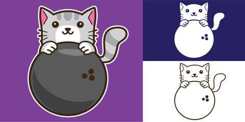 set of cat with bowling good for logo, sticker, badge, element design, etc