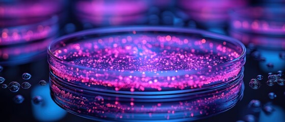 Glowing Fluorescent Bacteria in Petri Dish