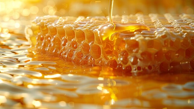 alv&Atilde;&copy;oles d'abeilles avec miel qui coule depuis le haut de l'image - fond jaune  