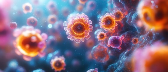 Vibrant 3D Rendering of Diverse Microorganisms in Fluid