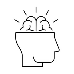 Open Mindedness icon.  Brain and Light Representing the Receptive Approach to New Ideas, Perspectives, and Creative Solutions. Vector illustration.