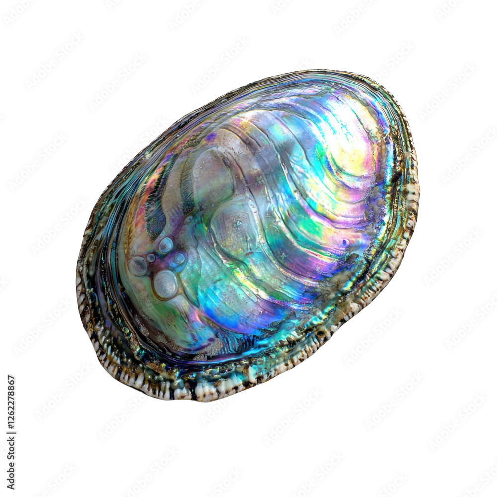 Poster colorful abalone shell displaying iridescent patterns and textures