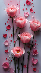 pink roses on wooden table