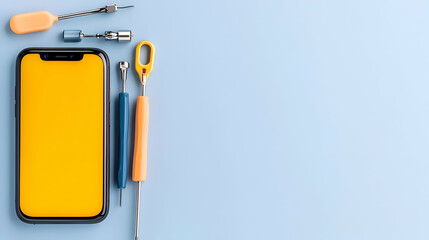 Fototapeta premium Smartphone repair tools on blue background