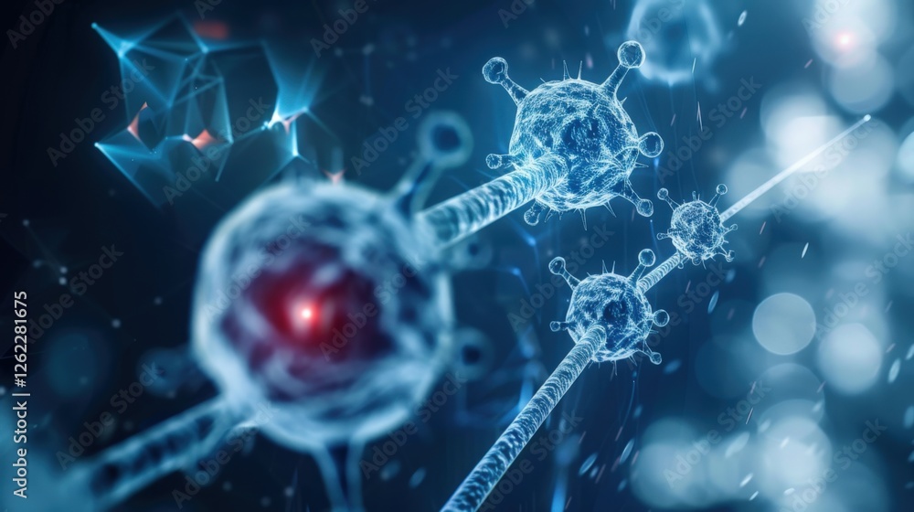 Poster exploring molecular structures laboratory scientific imagery digital environment close-up view biote