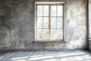 Fototapeta premium Sunlight streams through a weathered window in a vintage room