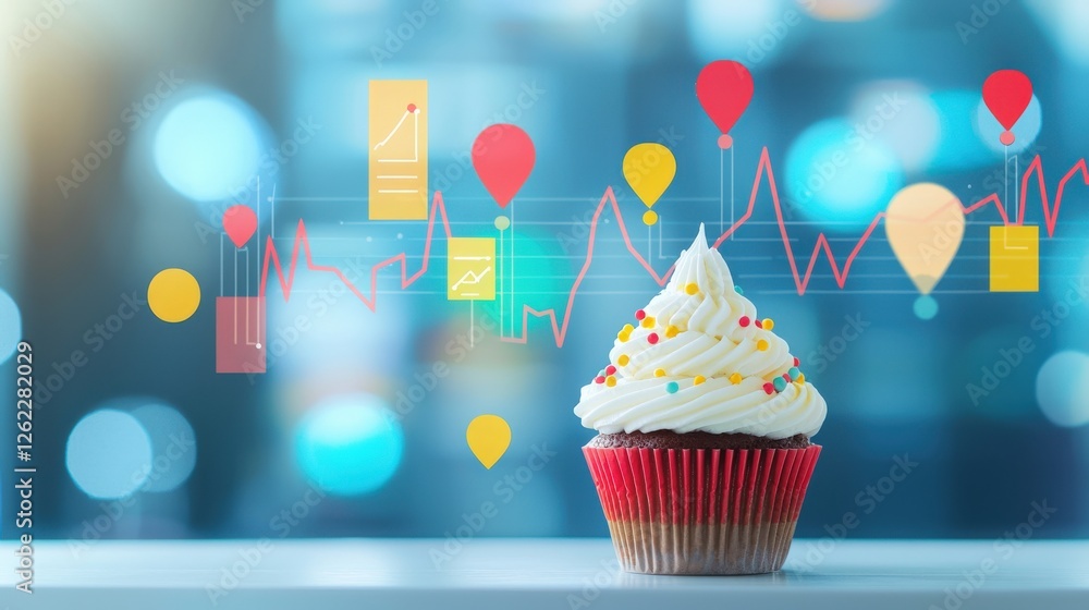 Poster a decorative cupcake surrounded by a graph of price elasticity.
