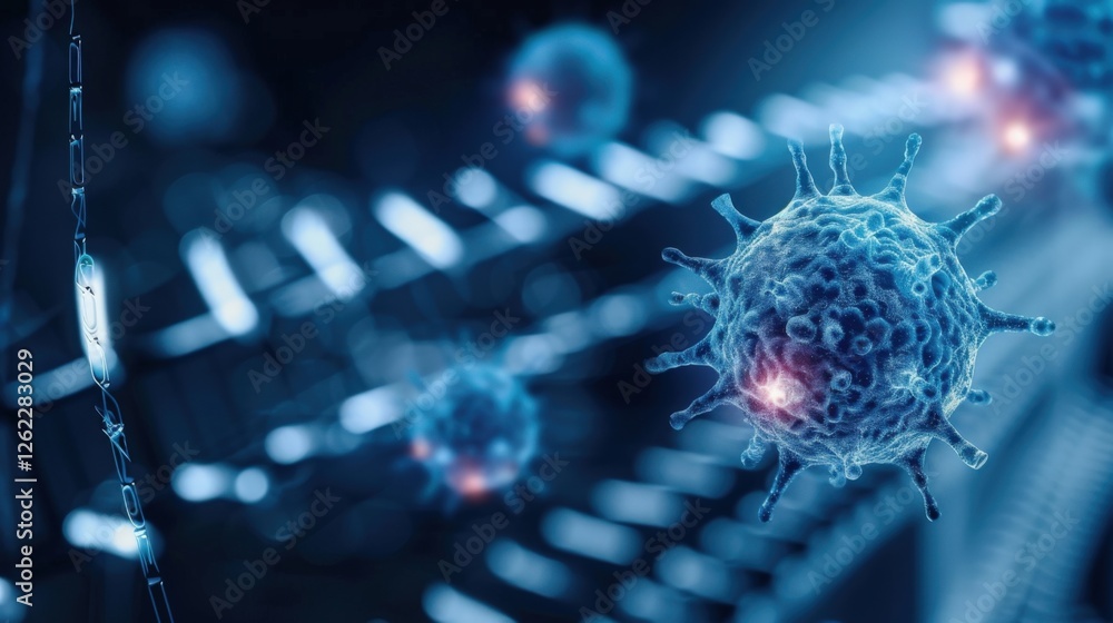 Poster microbial action and discovery laboratory environment scientific visualization high-tech background 
