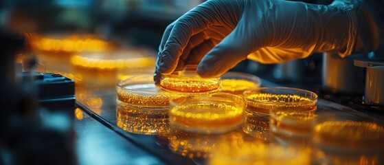 Obraz premium Closeup of Hands Handling Sterile Petri Dishes
