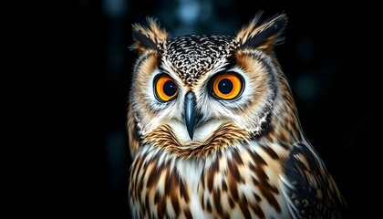 Fototapeta premium Mysterious owl with expressive eyes in a dark forest
