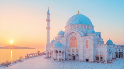 Naklejka premium Majestic Mosque Sunrise Islamic Architecture Travel Serenity