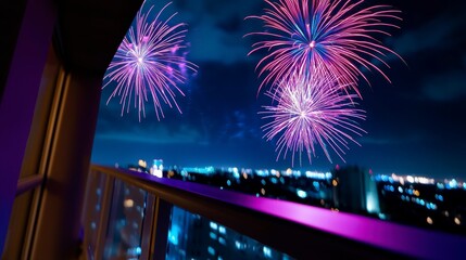 Evening Fireworks Display from Balcony View