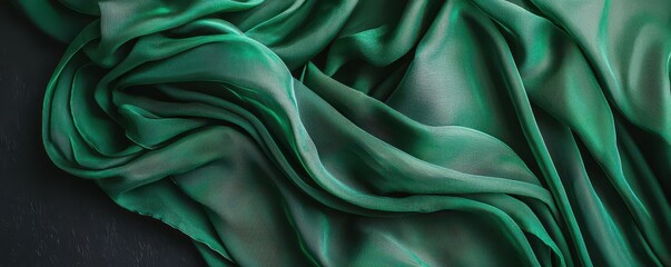 Obraz premium Emerald Green Satin Fabric Abstract Waves and Folds