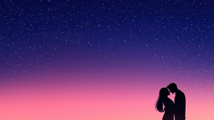 Silhouette Couple Stars Romantic Night Vector Graphic