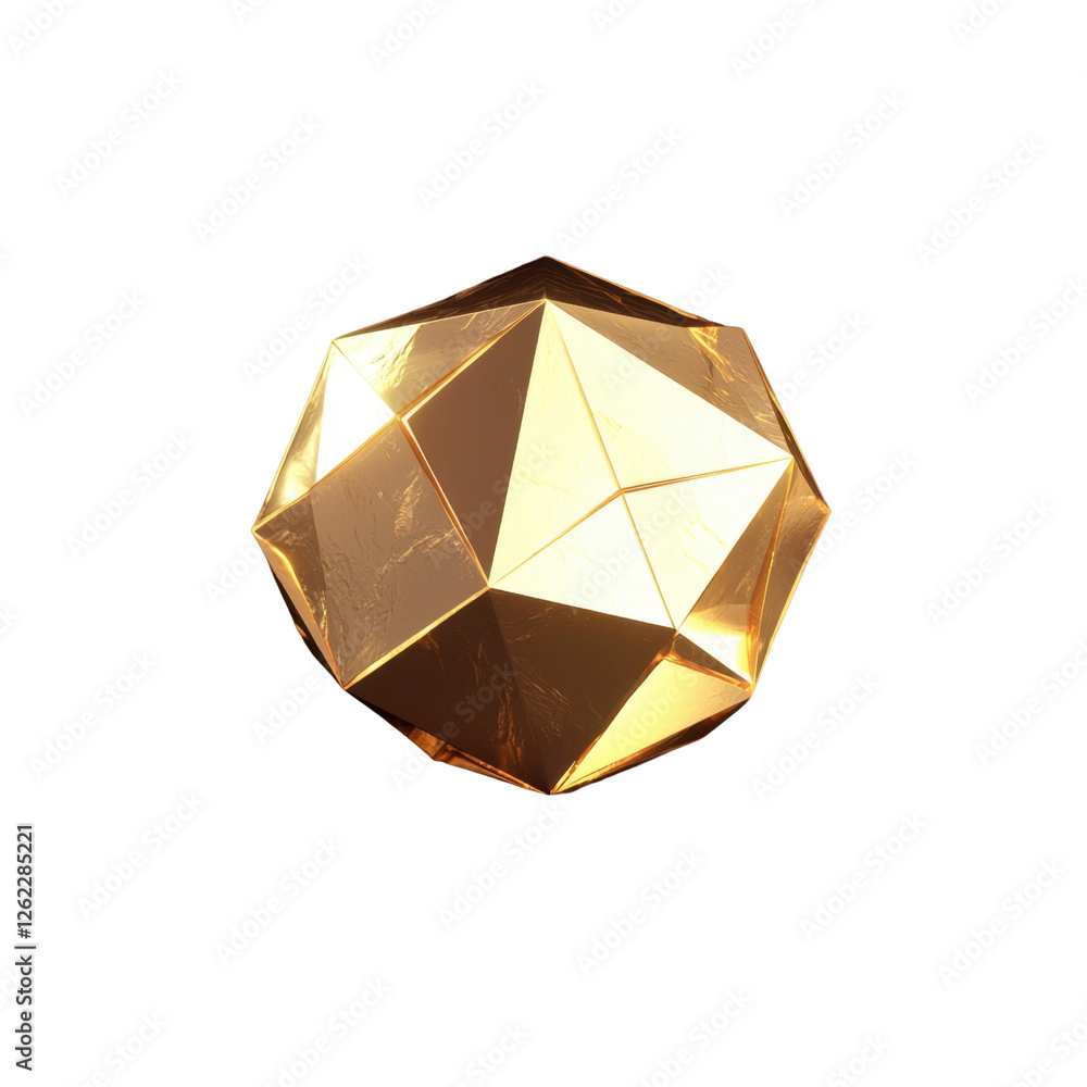 Poster abstract golden polyhedron 3d rendering in luxurious style