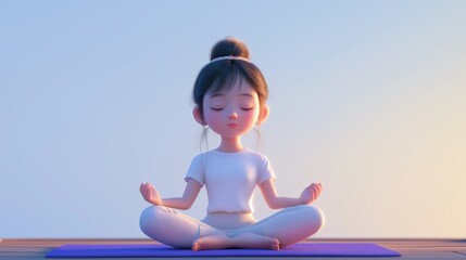 Little girl practicing yoga or meditation on a yoga mat