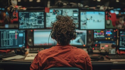 Professional setup for audio visual production in a control room by a sound engineering expert