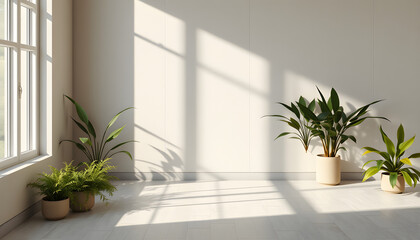 Fototapeta premium mockup scene with sunlight and shadow, photo. with white shades