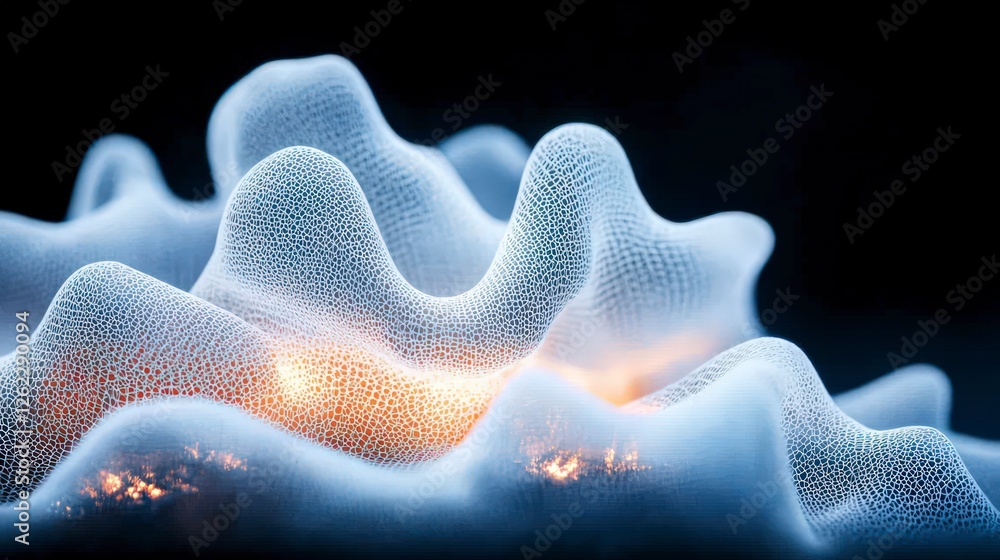 Aufkleber abstract mesh wave digital art glowing texture 3d render network technology backgroun