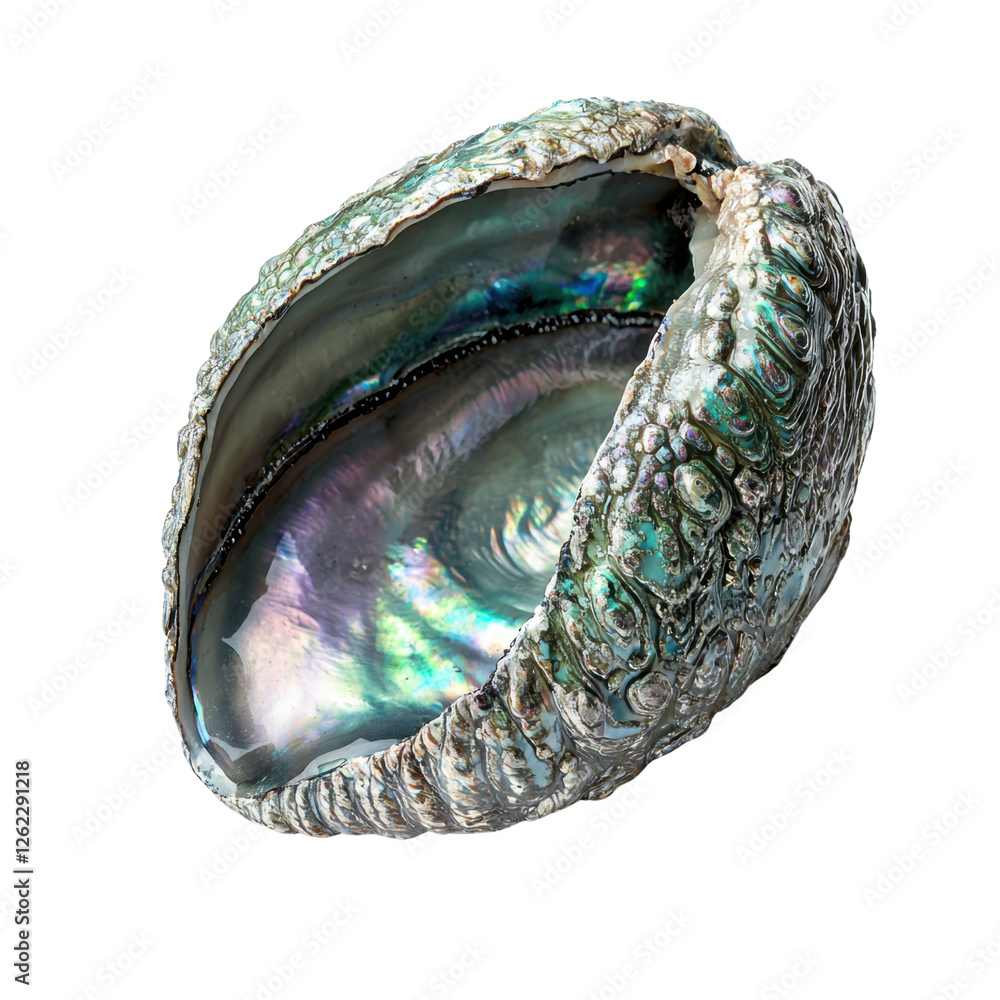 Poster close-up view of an open abalone shell with unique colors