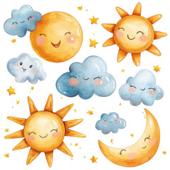 Whimsical Sun and Clouds with Stars for Kids' Decor