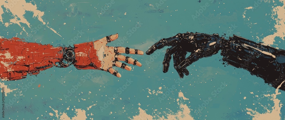 Poster ai and machine learning seamlessly integrate with the hands of robots and human interaction, creatin