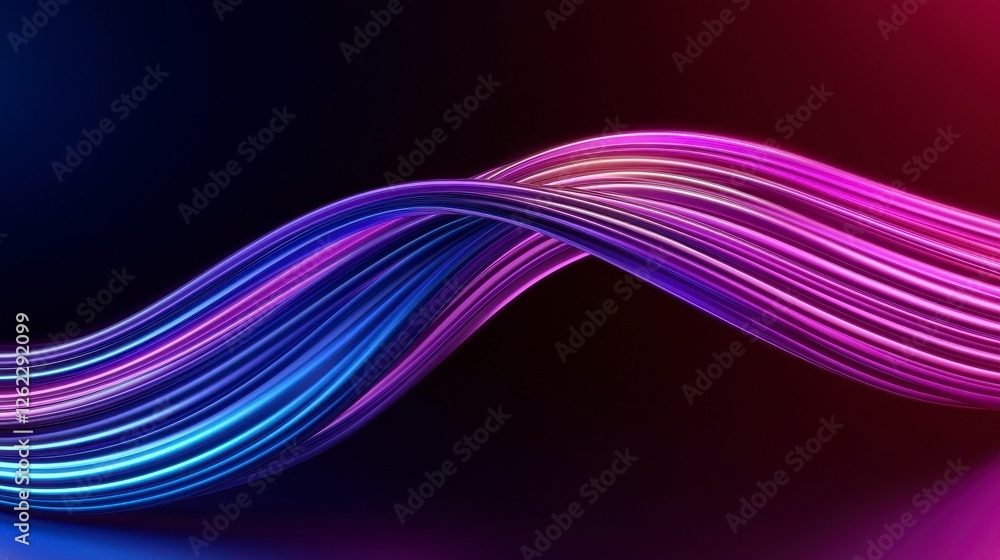 Poster luminous wavy lines abstract on dark backdrop design
