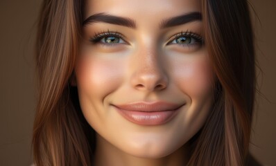 Smiling young woman with long brown hair