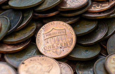 Pile of old one cent coins