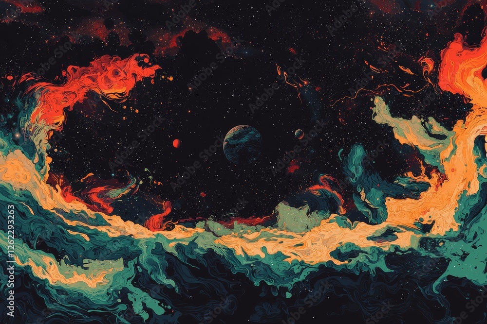 Wall mural a dynamic abstract depiction of a celestial galaxy with disjointed stars and spiraling forms in a cu