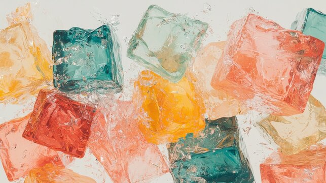 A detailed three-dimensional illustration of abstract cubes, each exhibiting unique reflective qualities, is displayed on a pure white and unblemished background