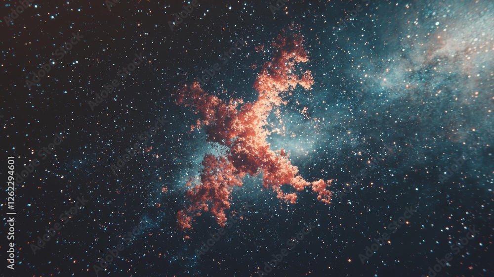 Poster a molecule is depicted in space as an abstract form, where radiant atoms are linked by lines