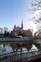 Panorama of Wroclaw, churches on the island of Tumski, Poland