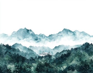 An abstract style mountain landscape represented artistically through watercolor
