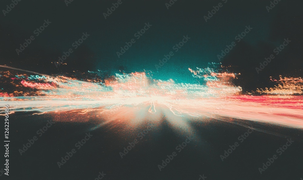 Poster vibrant neon lights curve and streak dynamically in abstract motion