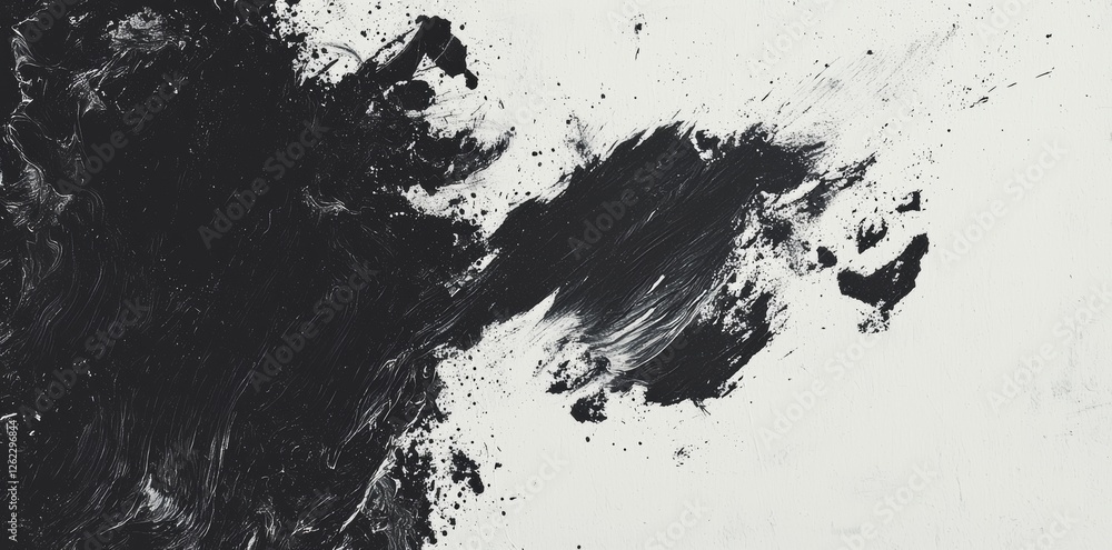 Poster in an artistic representation of movement and chaos, dynamic contrast is formed by the splattering o