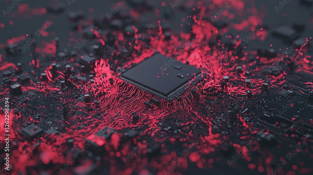 Poster a luminous quantum computer serving as an abstract representation of ai is surrounded by levitating 