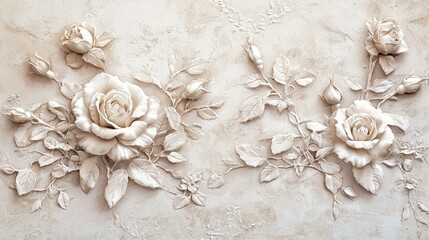 Elegant Bas-relief of Roses: A White Floral Masterpiece