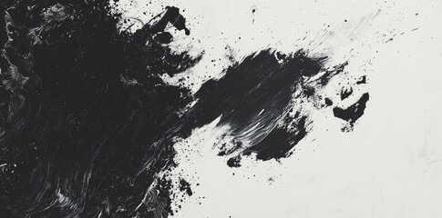 Fototapeta premium In an artistic representation of movement and chaos, dynamic contrast is formed by the splattering of abstract black ink on a white background