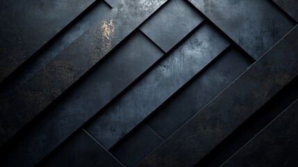 A dark geometric metal backdrop with intersecting panels, incorporating an industrial abstract texture and modern architectural elements in grayscale