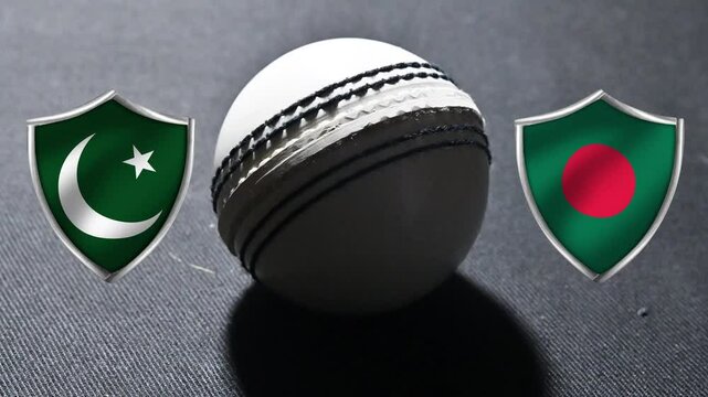 Pakistan Vs Bangladesh Cricket Match fixture 4k footage with white ball in the center on black surface.