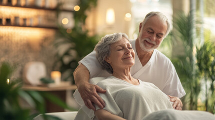 Obraz premium Elderly couple relaxing together in a peaceful setting