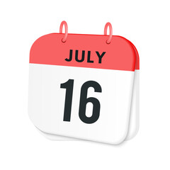 16th July daily calendar icon template. July 16 day calendar design. Single day calendar in vector illustration flat style.
