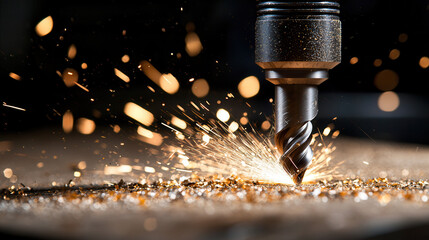 CNC machining of high grade steel components creates sparks and precision